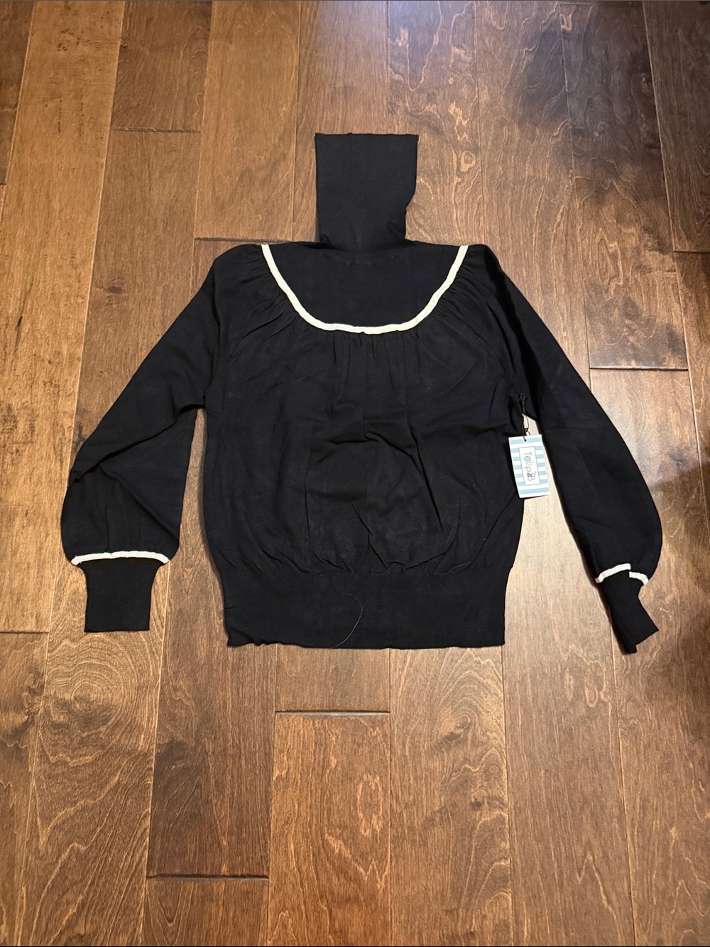 Black Turtleneck Sweater with Cream Trim - Women